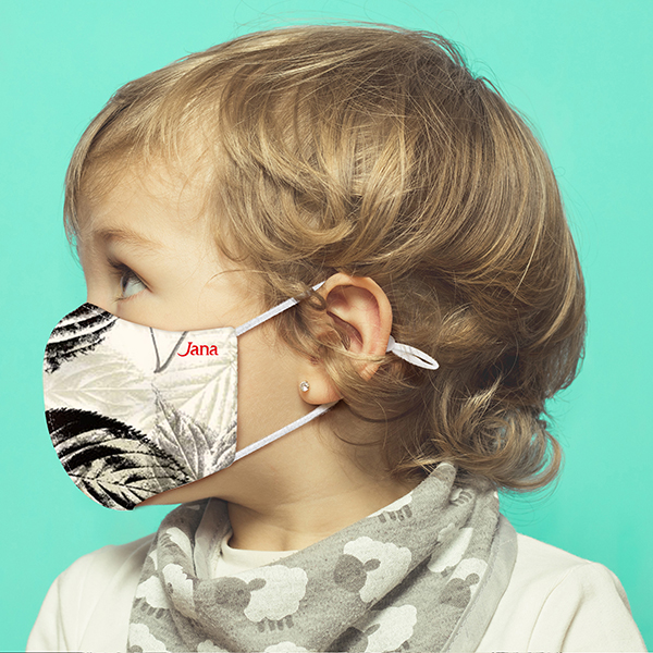 子ども用 抗菌布マスク(高性能フィルター6枚付き）リーフグレー