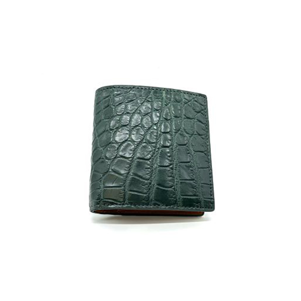 新品　クロコダイル　薄型　折り財布　グリーン