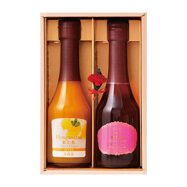 母の日 〈OSUYA GINZA〉母の日ミニカーネーション付 桃の酢が入った季節限定の飲む酢2本詰合せ