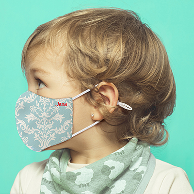 子ども用 抗菌布マスク(高性能フィルター6枚付き）ダマスクブルー