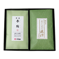 草津店取扱い商品〈千年の香り千紀園〉朝宮茶・近江茶詰合せ(朝宮抹茶入り煎茶「最澄」80g・近江煎茶「楽陽」80g)